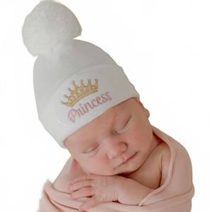 NEW ILYBEAN princess nursery hat with pom pom in white